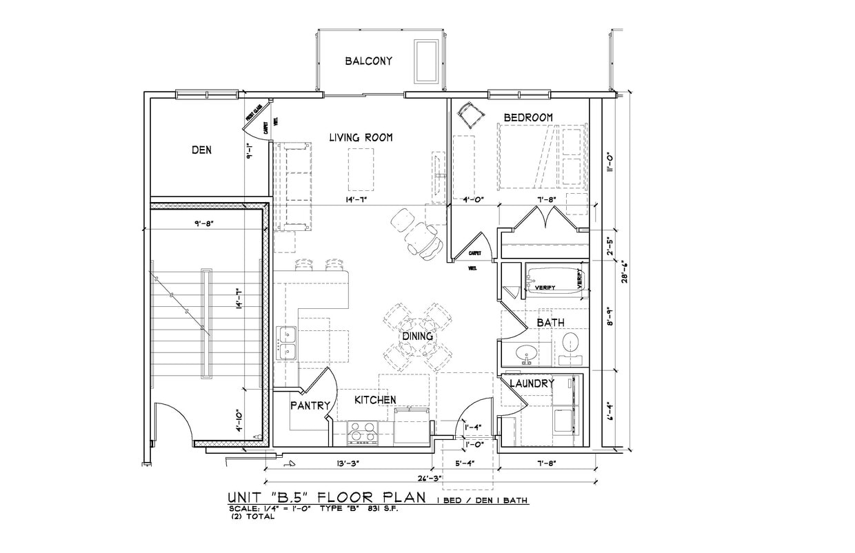 Floor Plan - One Bedroom One Bath + Den