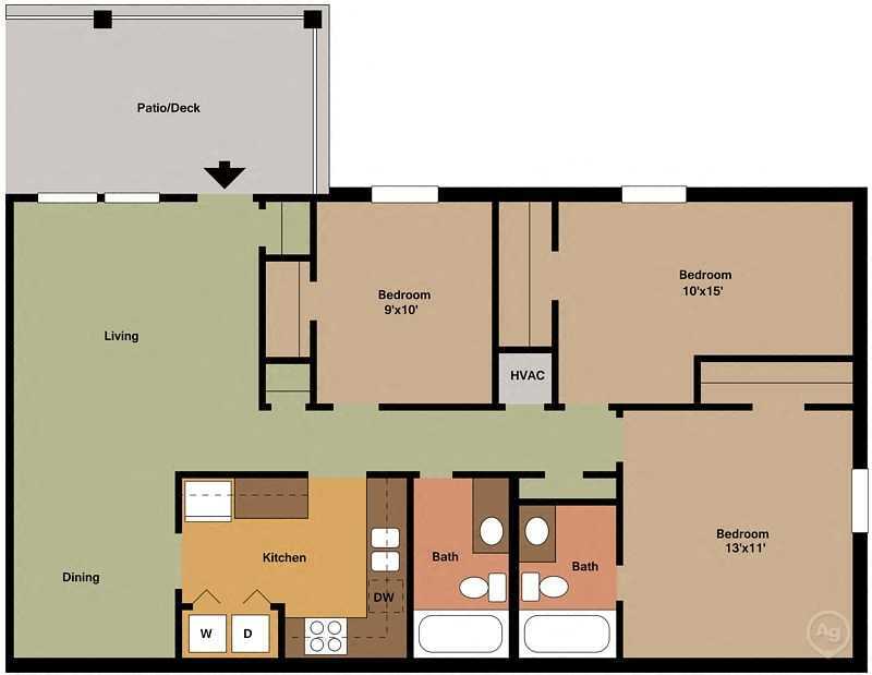 Floor Plan - 3 Bedroom 2 Bath Aspen Village Mountain Brook