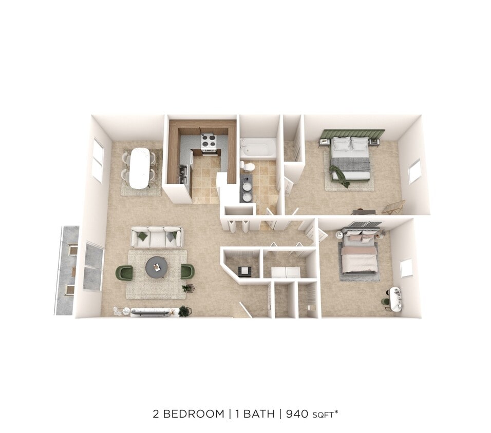 Floor Plan - Two Bedroom - 940 sqft