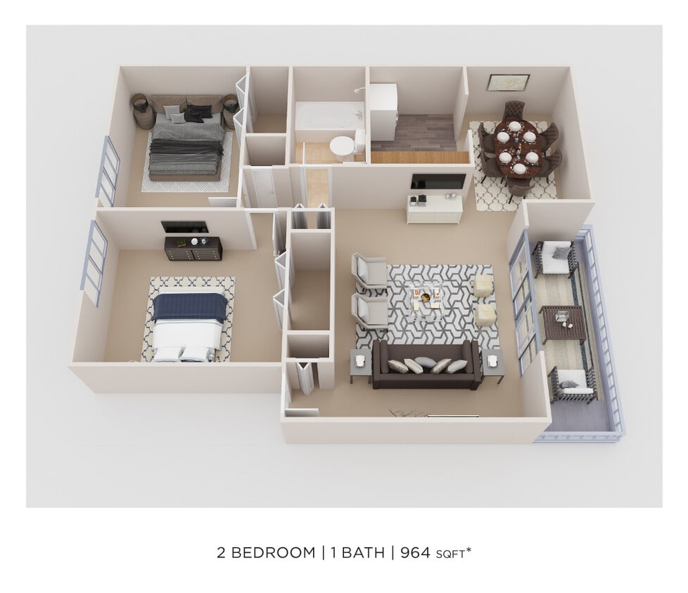 Floor Plan - Two Bedroom - 964 sqft