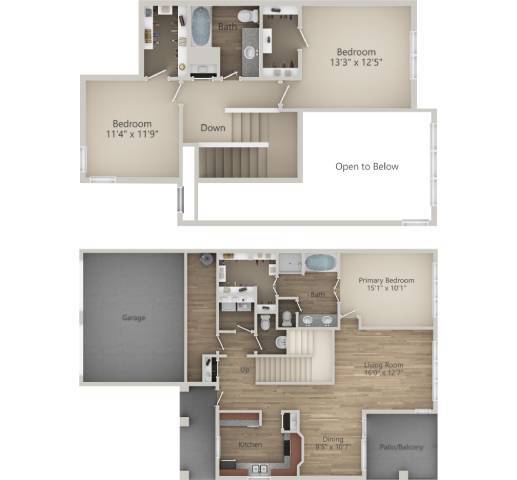 Floor Plan - 3 BR 2.5 Bath Townhouse (1900 sf)
