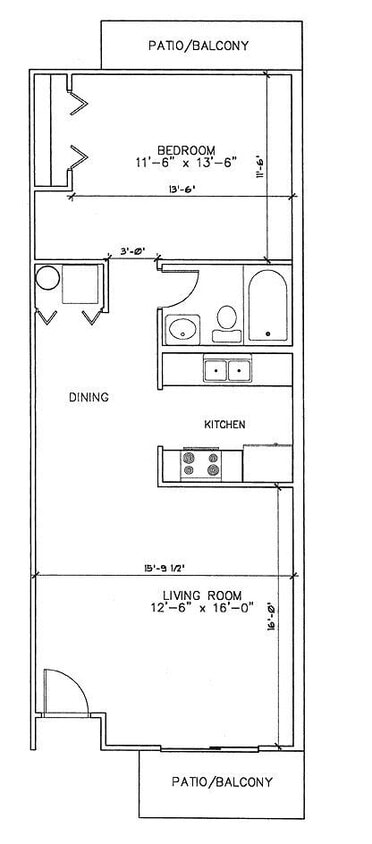 Floor Plan - 1 Bed 1 Bath