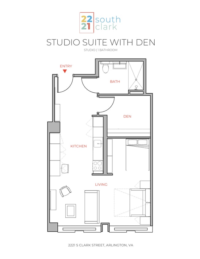 Studio with Den Floor Plan - Studio 1 Bath - C