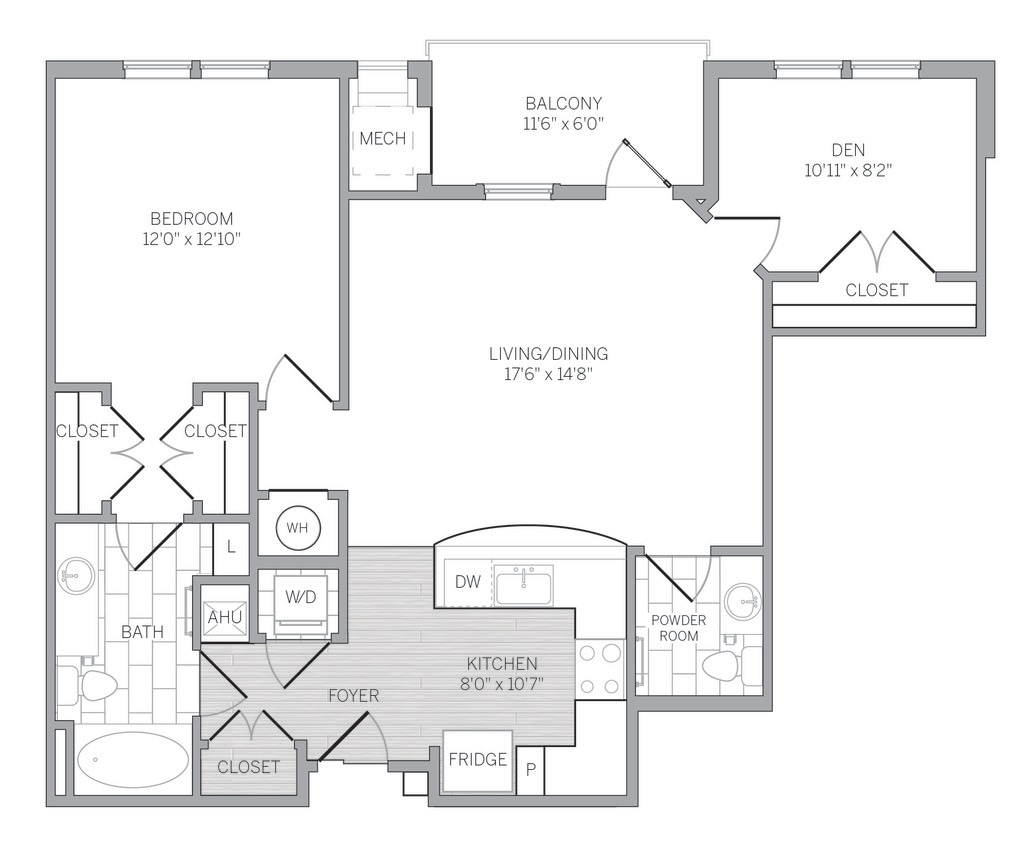Floor Plan - 1-Bedroom w/ Den Unfurnished