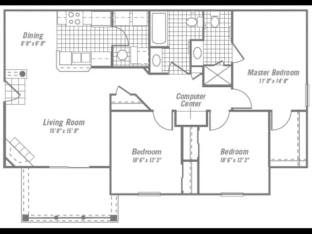 3 BR/2 BA - 3 Bedroom, 2 Bath (1,194 sqft)