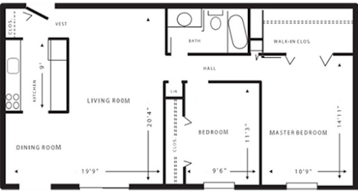 Floor Plan - The Biltmore (2x1 - 860SF) - Designer