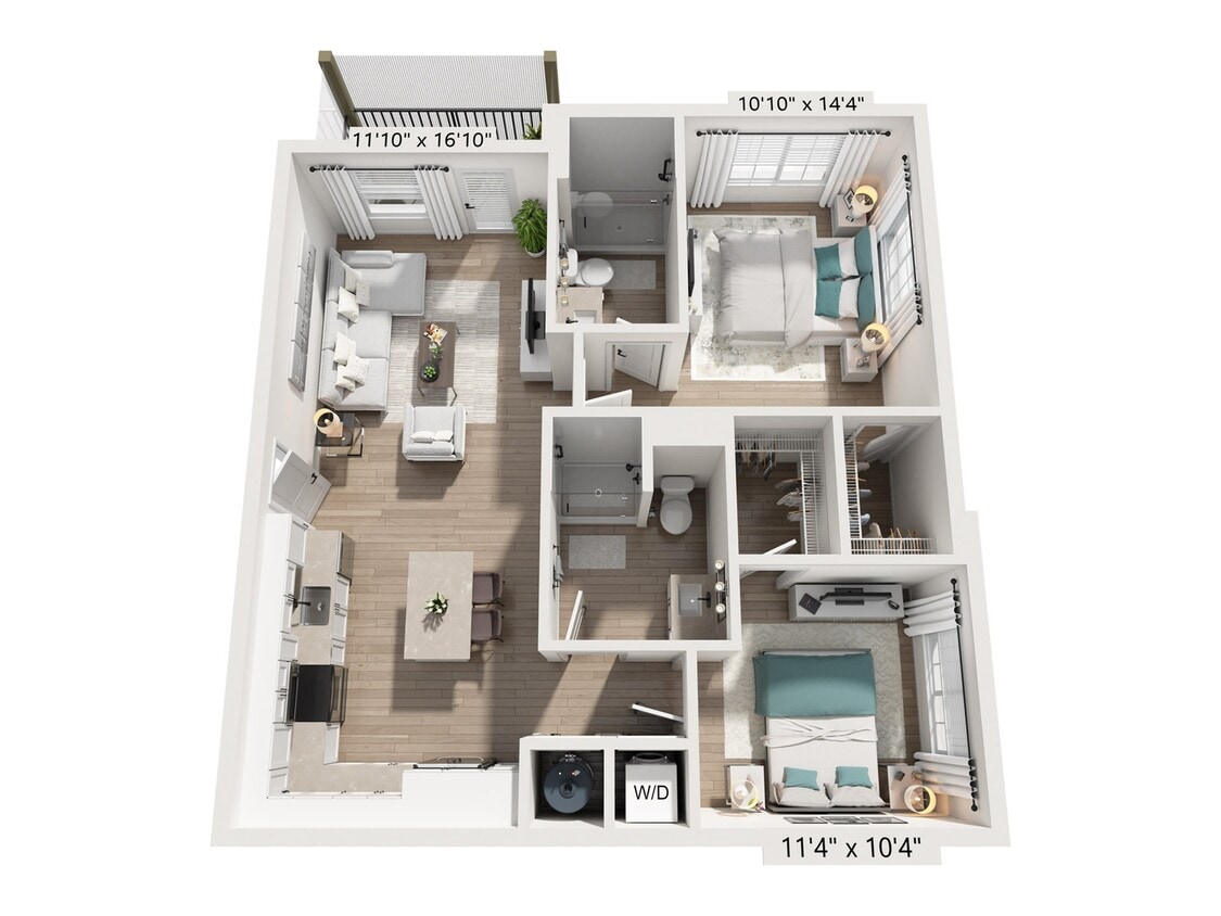 Two Bedroom Two Bath (943 SF) - B1