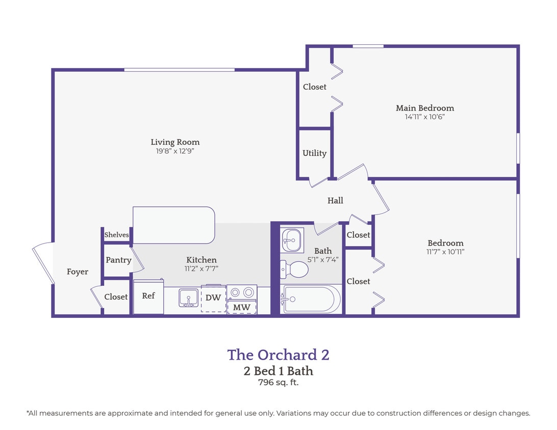 Floor Plan - The Orchard-2 bedroom/1 bath 
