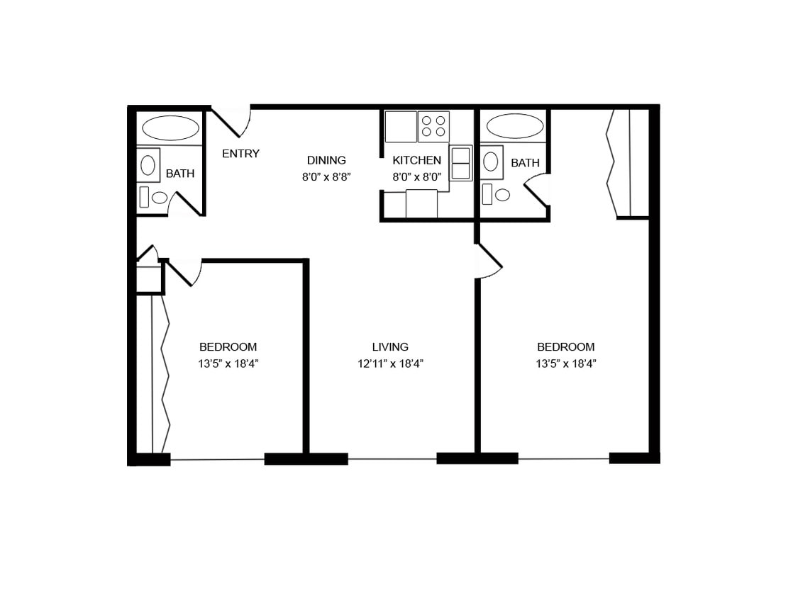 Floor Plan - 2 Bed, 2 Bath Corner (D)