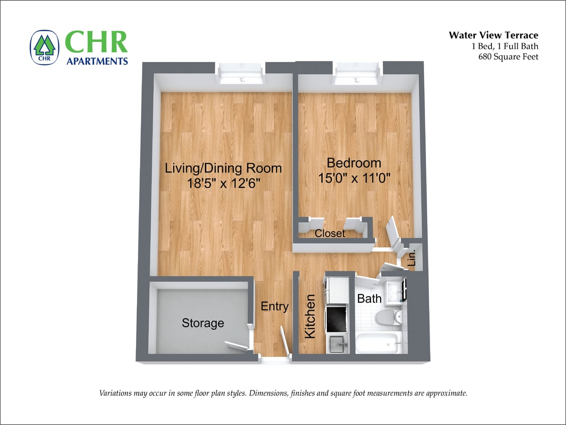Floor Plan - 1 Bed/1 Bath with Extra Storage and A/C