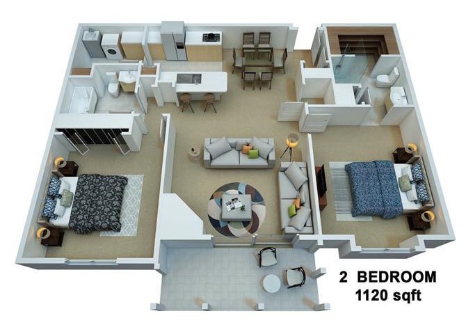 Floor Plan - 2 Bedrooms / 2 Bathrooms