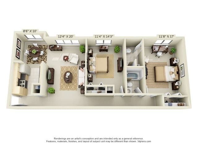 Floor Plan - Plan E 2 Bed 2 Bath