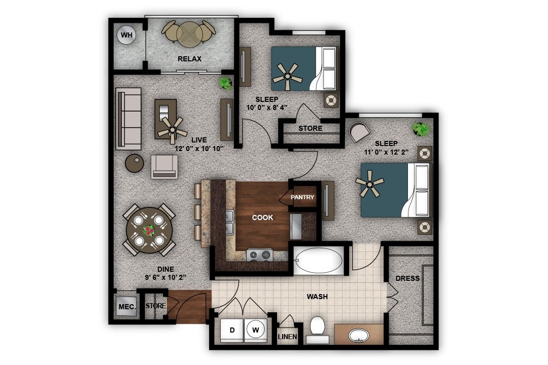 Floor Plan - Two Bedroom Renovated B3r
