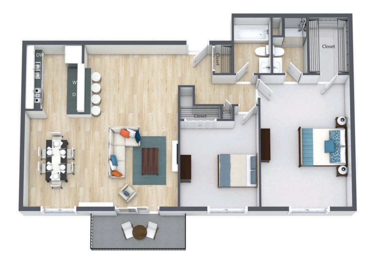 Floor Plan - 2 Bedroom  2 Bath  D Style