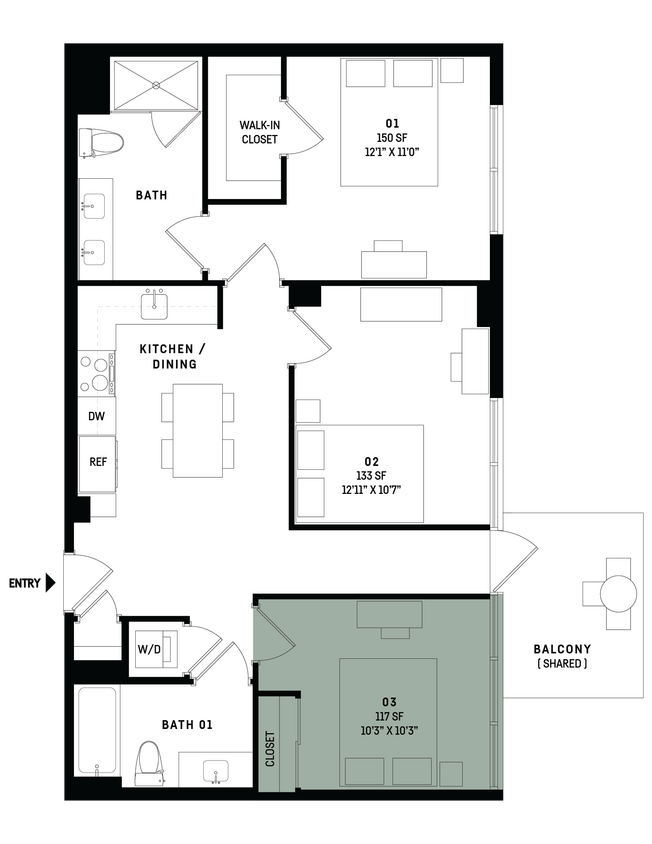 Floor Plan - Co-Living D16-Bedroom 3