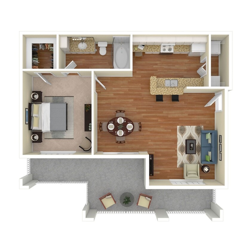 Floor Plan - 1 Bed 1 Bath 871 SqFt (711 Net) 