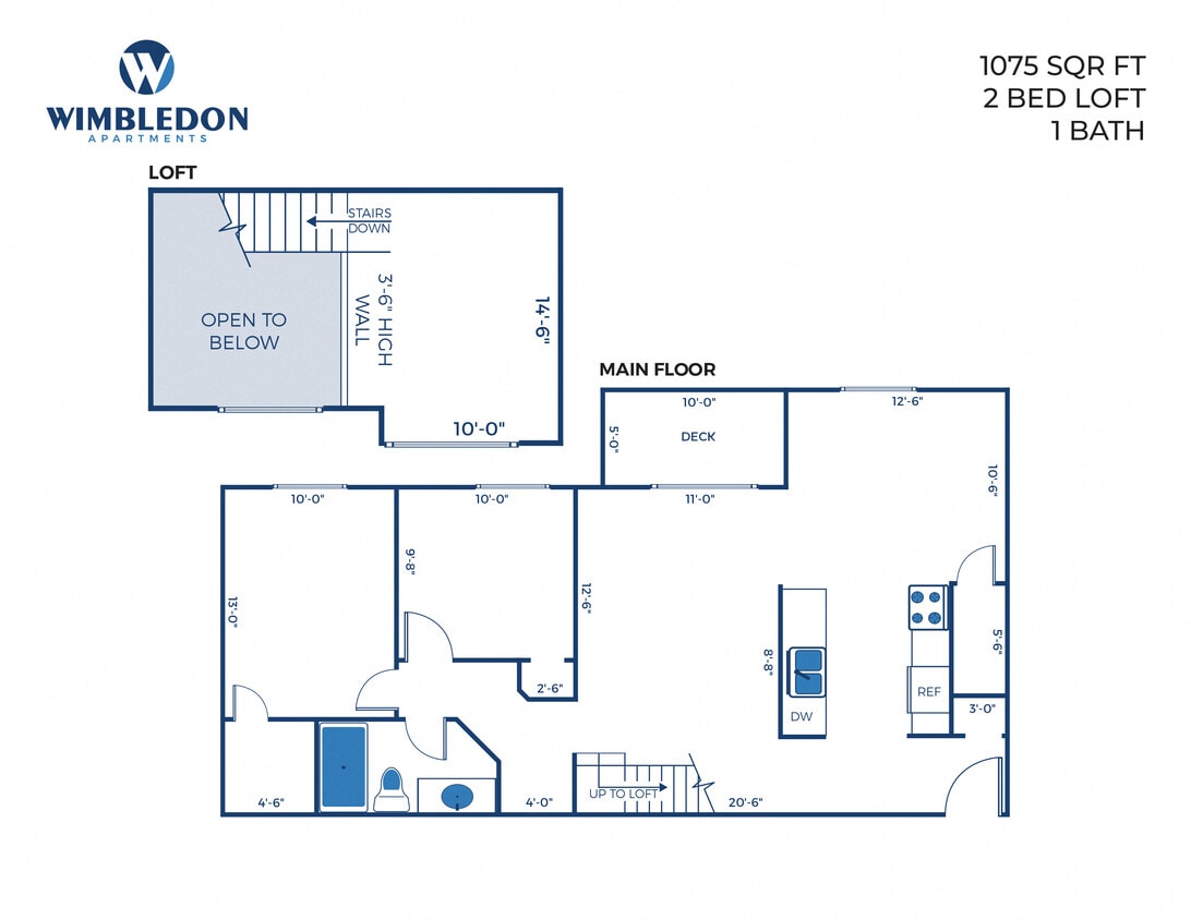 Floor Plan - 2 Bed, 1 Bath Loft - 1,076 sq ft