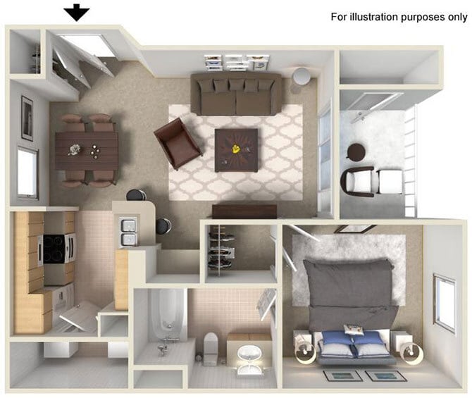 Floor Plan - A Vintage 629 SF RENOVATED