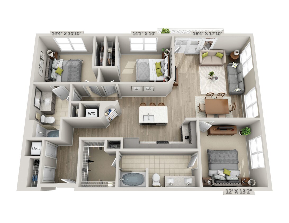 Floor Plan - D2 3 Bedroom 2 Bath