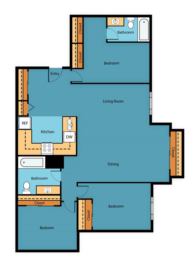 Floor Plan - Three Bedroom Two Bath I