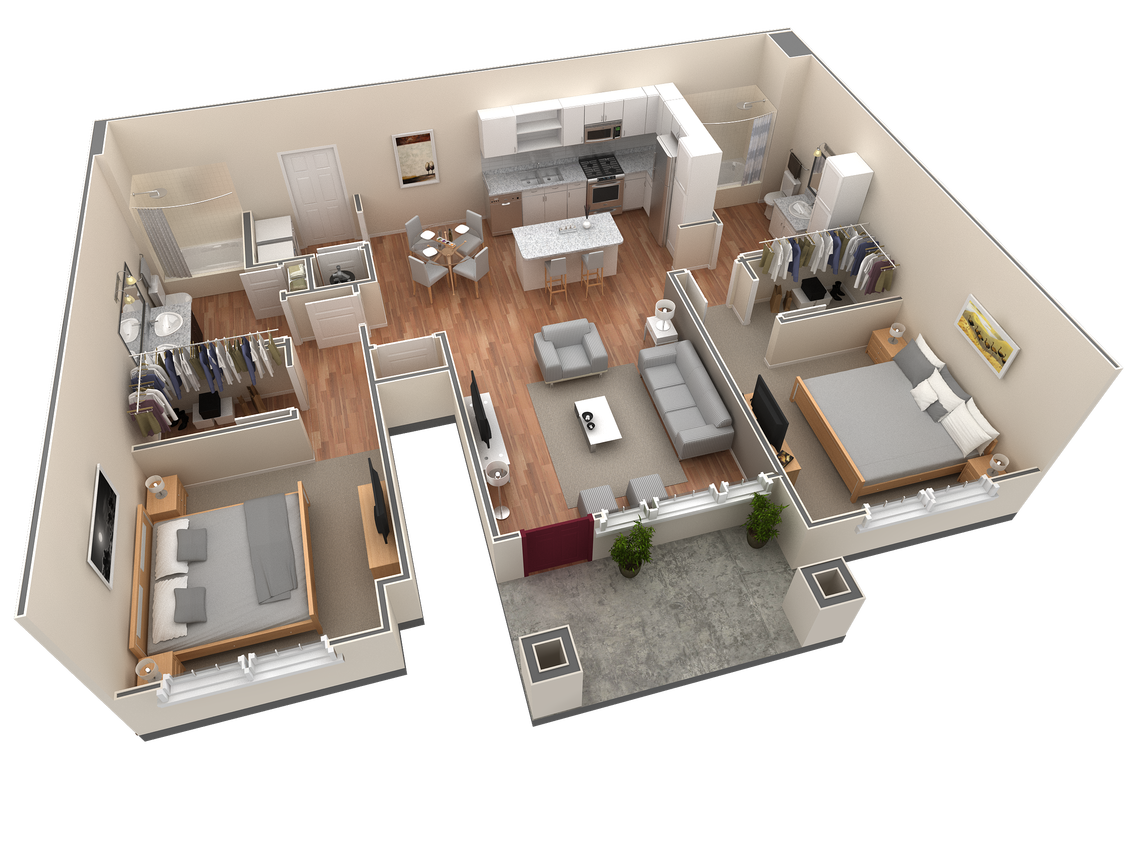 Floor Plan - 2 BR Grand Courtyard w/ Garage