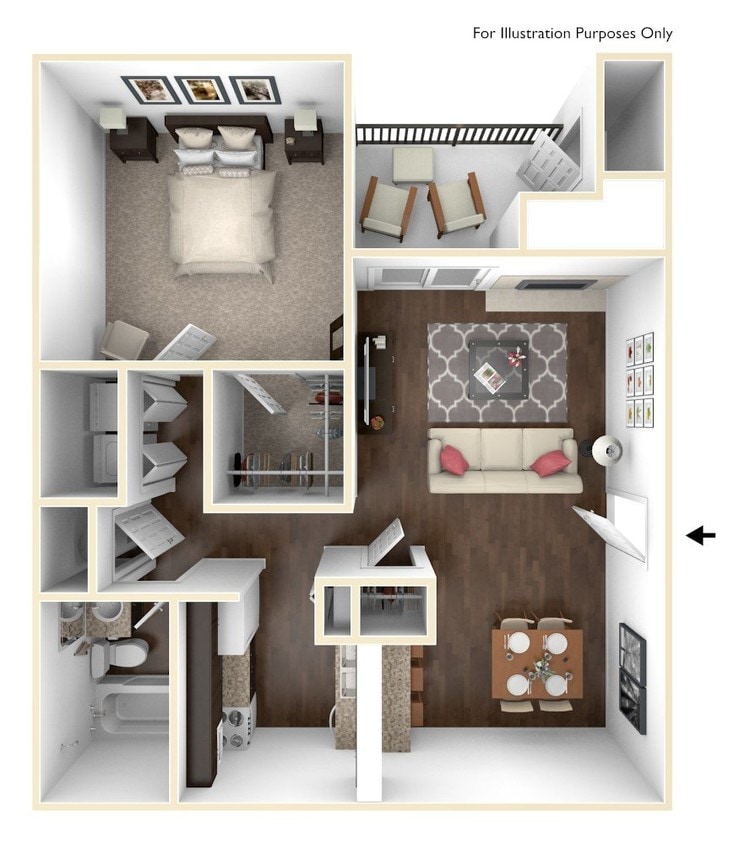Floor Plan - 1 Bedroom 1 Bath  650 SF