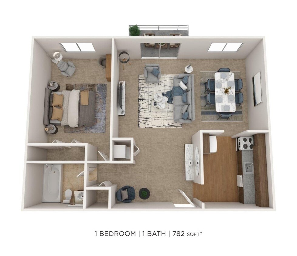 Floor Plan - One Bedroom - 782 sqft