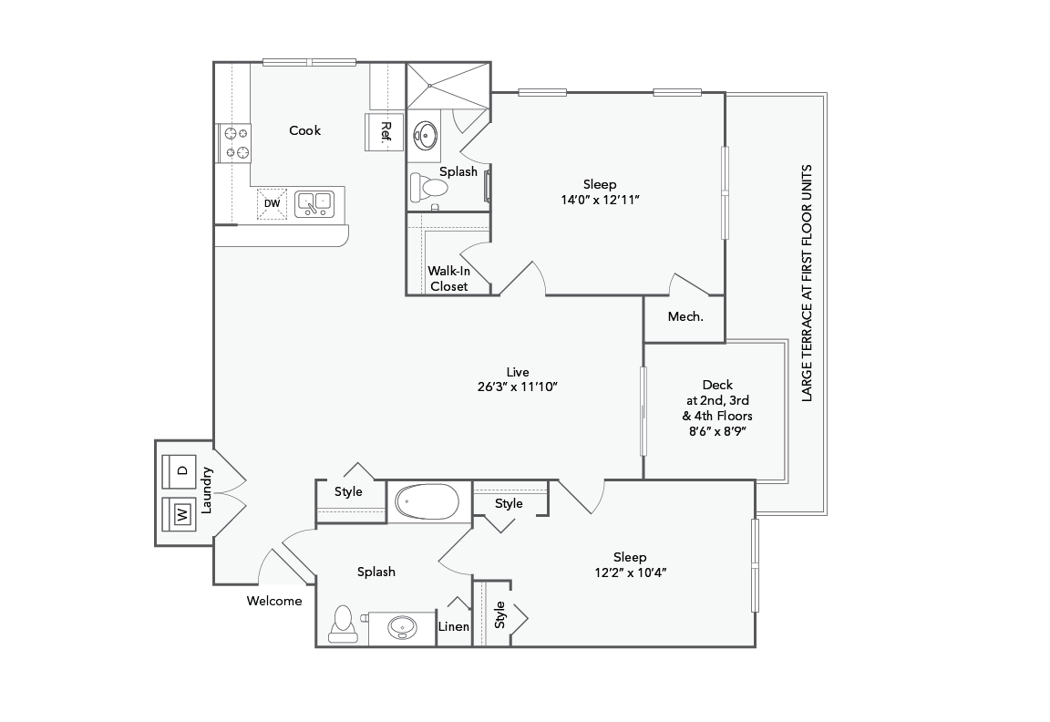 Brookside 2 Bed x 2 Bath Floorplan - Brookside