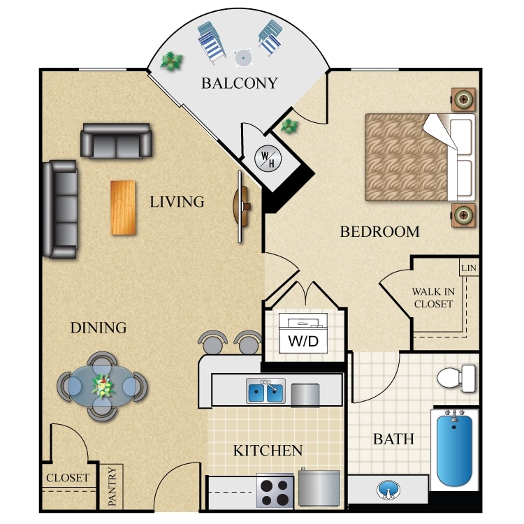 735sqft.png - 1 Bed 1 Bath plan H 725-735 Sq. Ft.