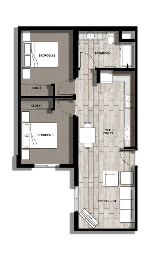 Floor Plan - 2 Bedroom 1 Bath B