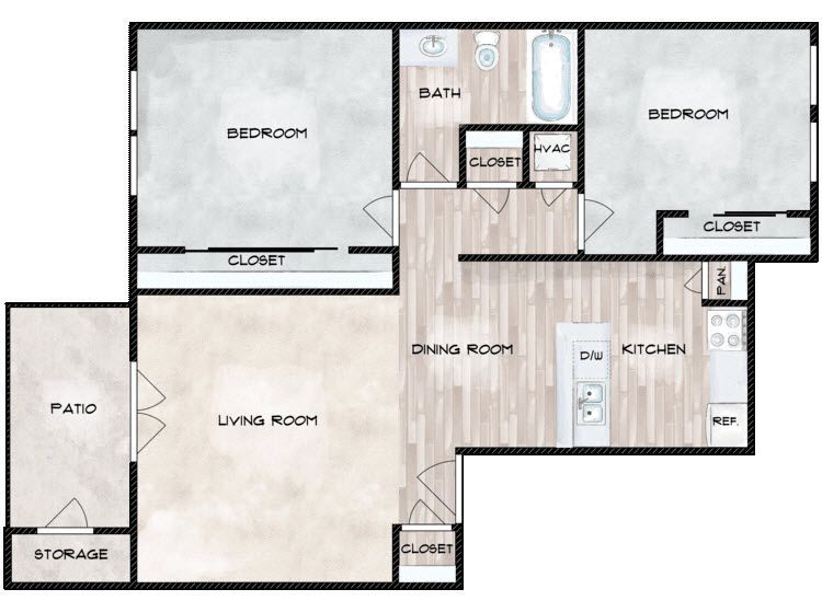 Floor Plan - 2 Bed 1 Bath