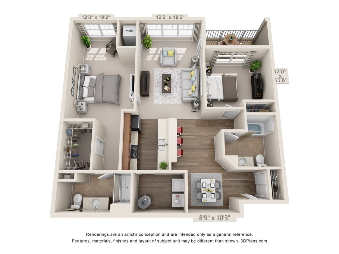 Floor Plan - 2 Bedrooms 2 Baths -1280