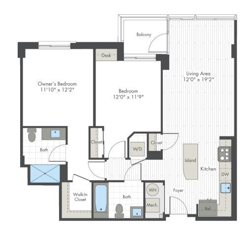Floor Plan - 2 Bed/2 Bath-Q1