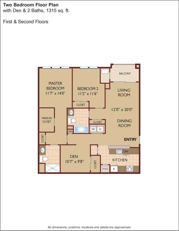 Floor Plan - $2.06/sq.ft. - Two Bedroom with Den