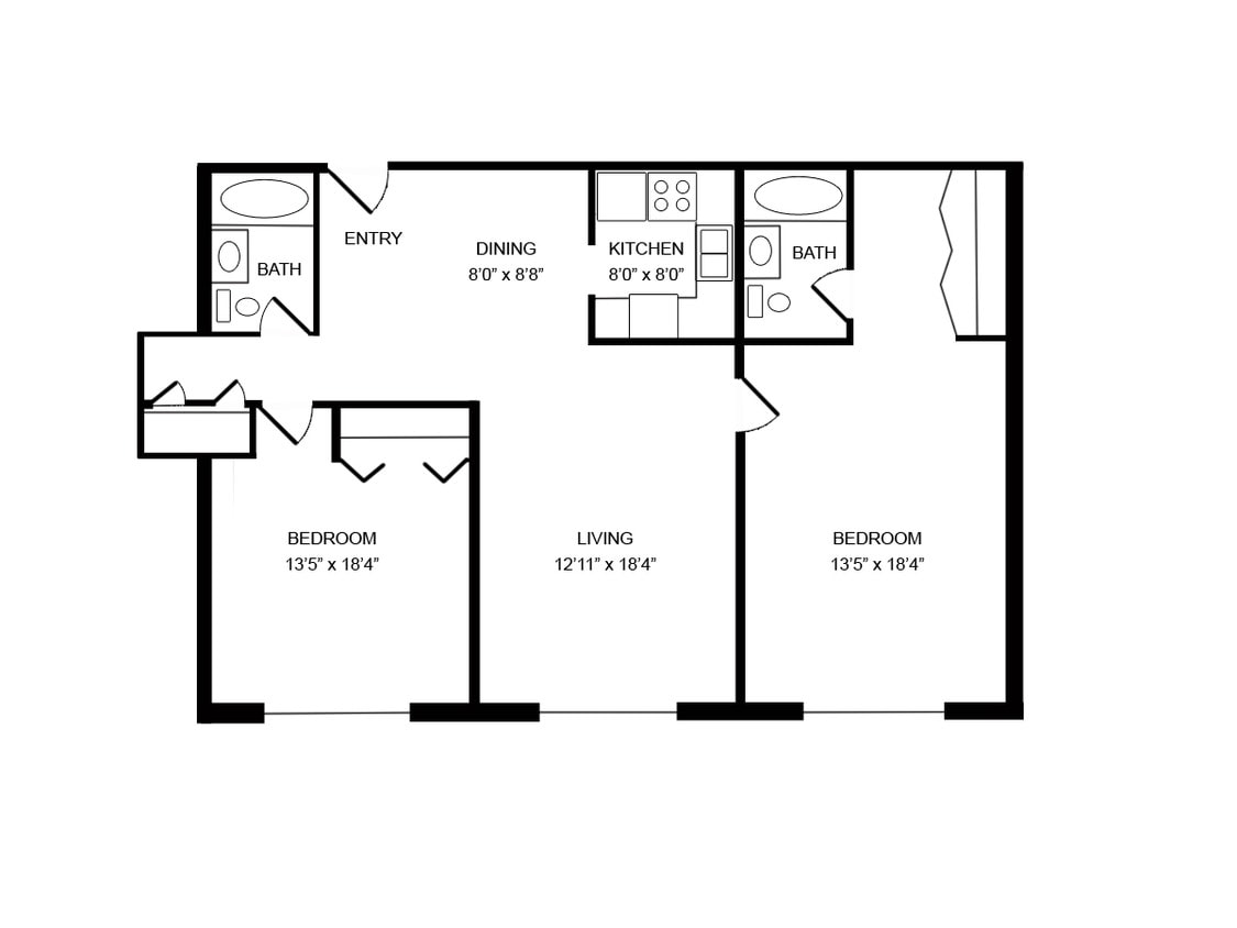 Floor Plan - 2 Bed, 2 Bath Lower (D1)