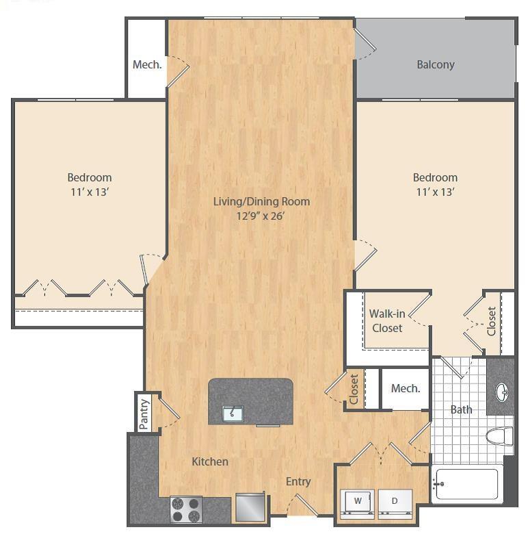 Floor Plan - 2 Bed/1 Bath-B6