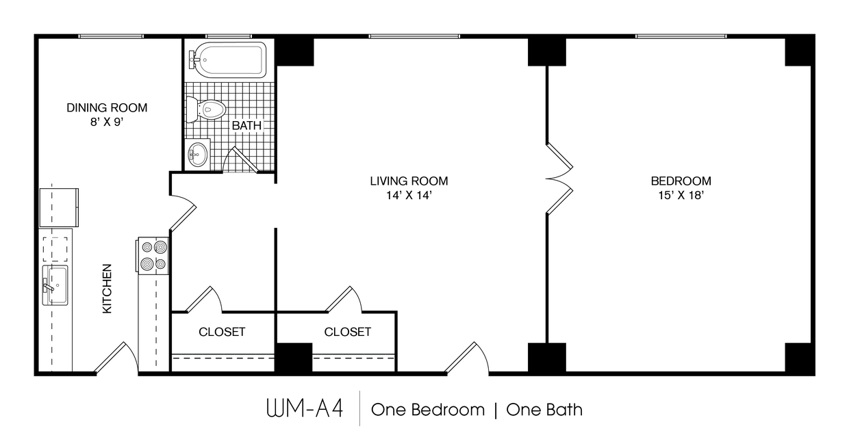 Floor Plan - Westmoreland 1 Bedroom 1 Bath