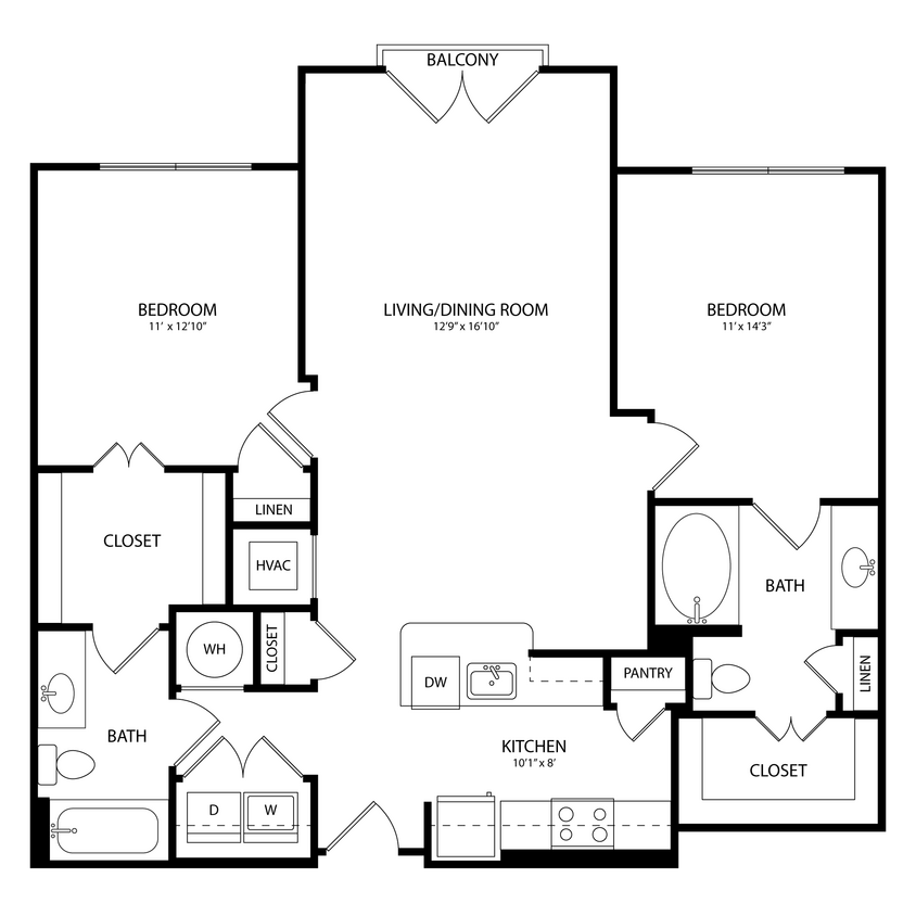Floor Plan - 2 Bedroom, 2 Bath 1122 SF C1.4