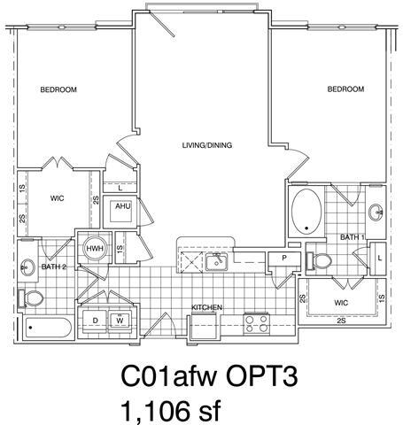 Floor Plan - 2 Bedroom, 2 Bath 1106 SF C1.1