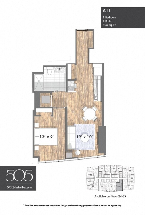 Floor Plan - 505 One Bedroom Upper Stack 05