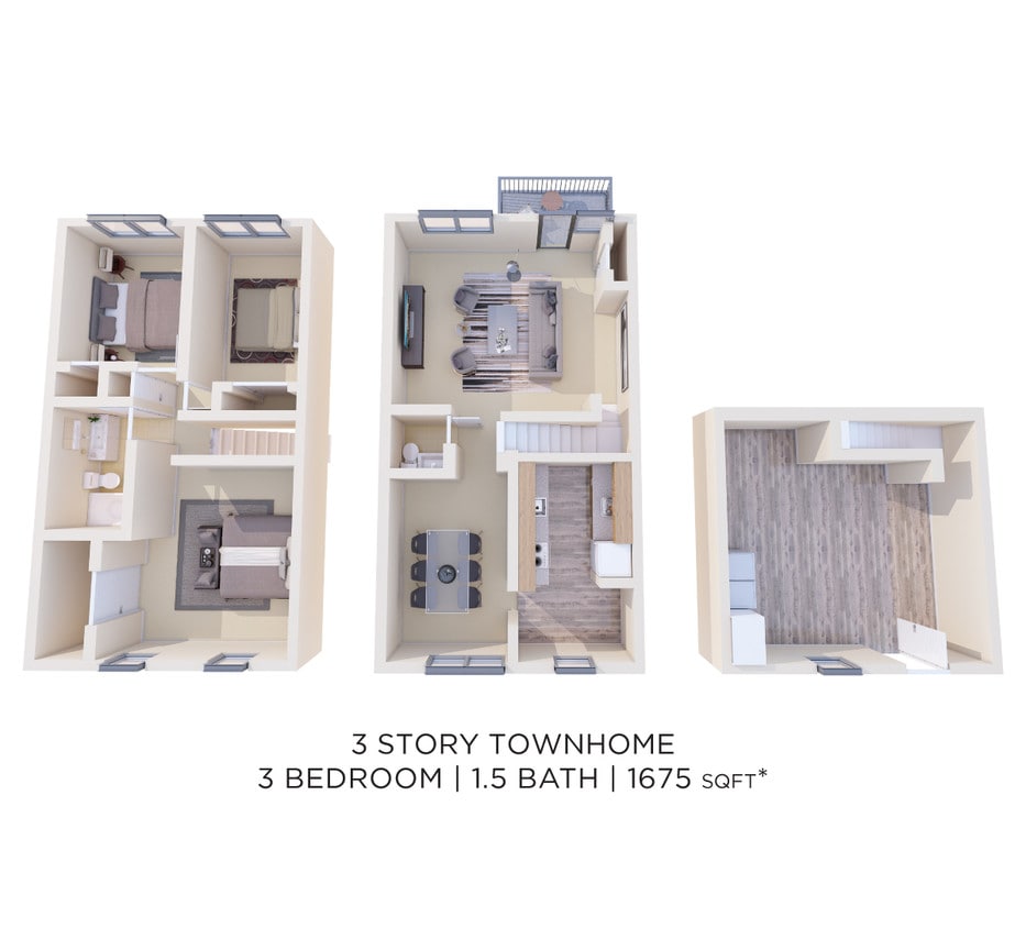 Floor Plan - Three Bedroom 1.5 Bath Townhouse w/ Basement - ...