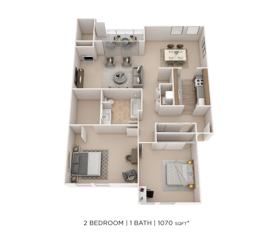Floor Plan - Two Bedroom- 1,070 sqft