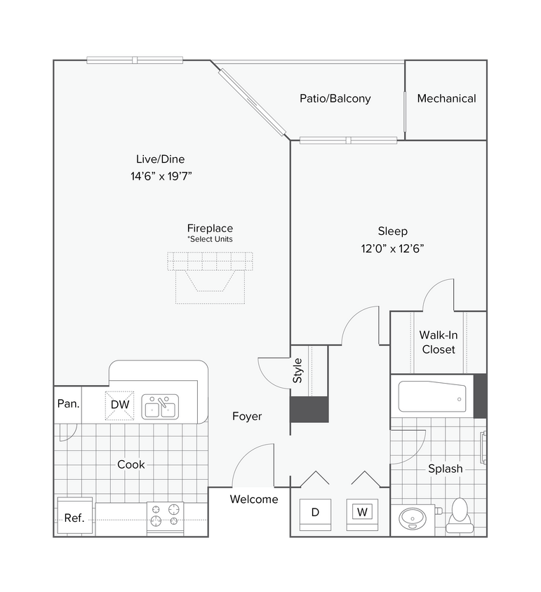 Auburn | 1-Bedroom Floorplan - Auburn