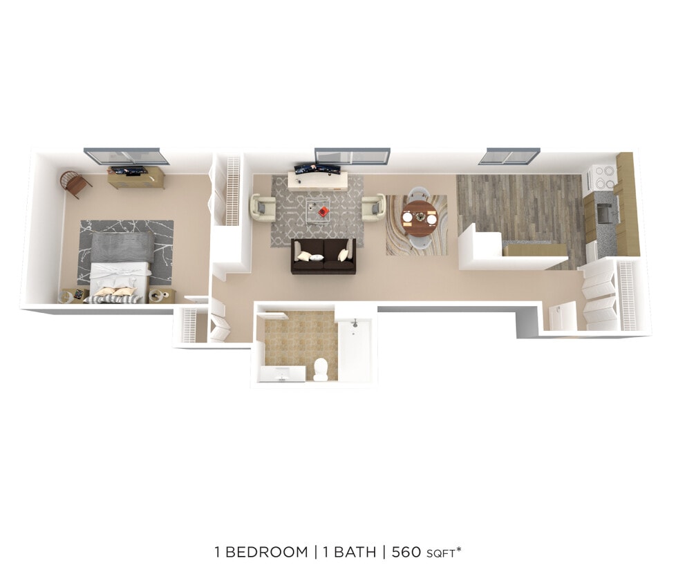 Floor Plan - One Bedroom- 560 sqft