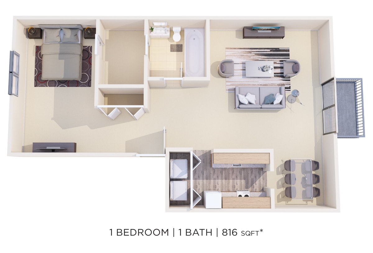 Floor Plan - One Bedroom - 816 sqft