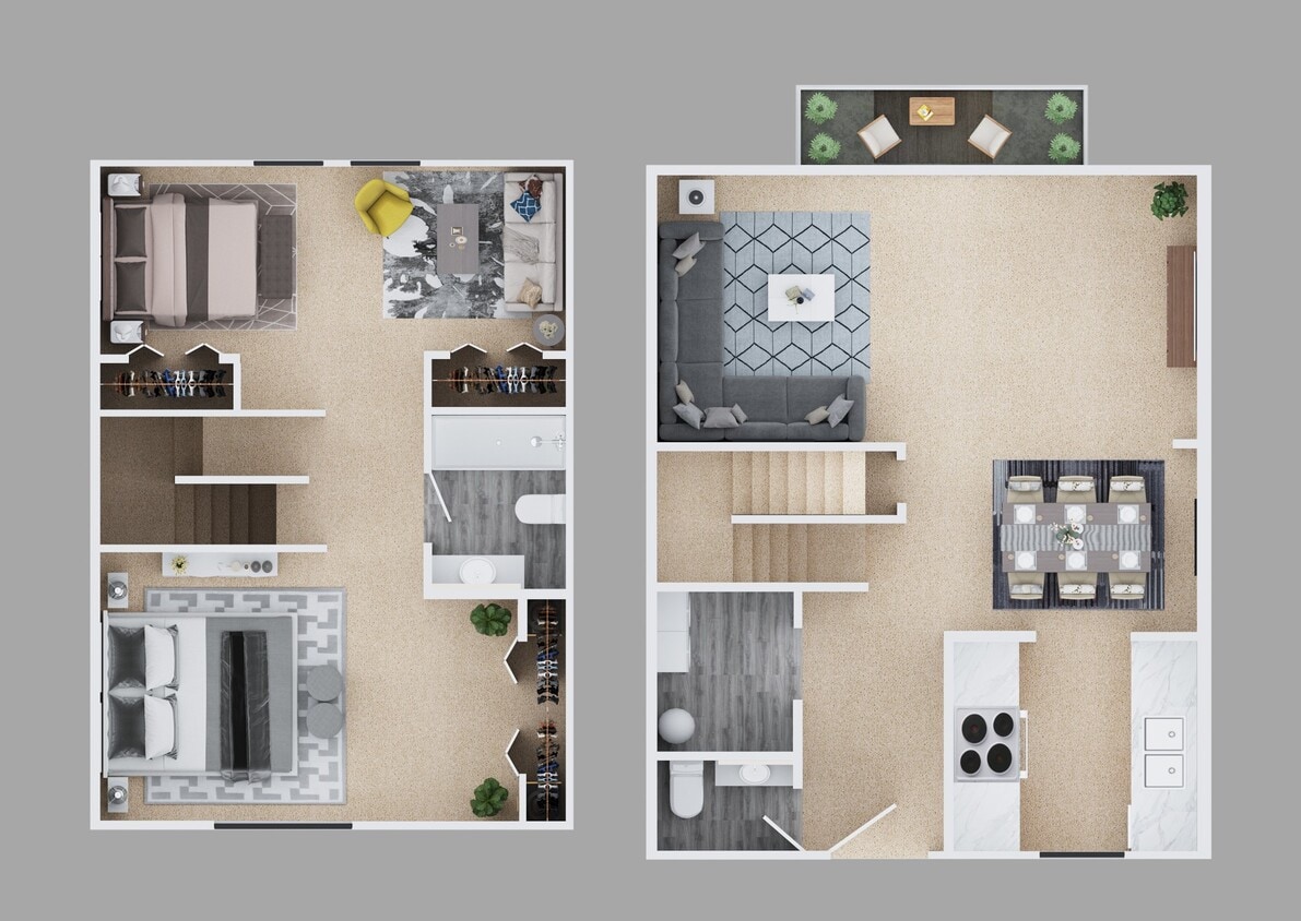 Floor Plan - Two Bedroom 1.5 Bath Townhouse 1150 sq ft