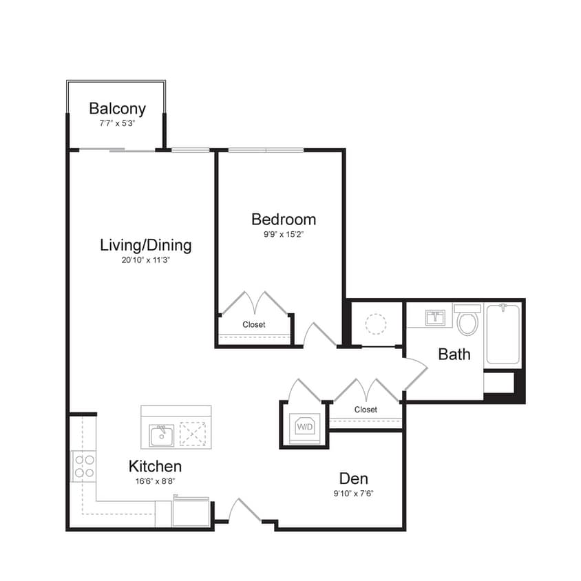 Floor Plan - One Bedroom/One Bath (1R-A) Den and Balcony