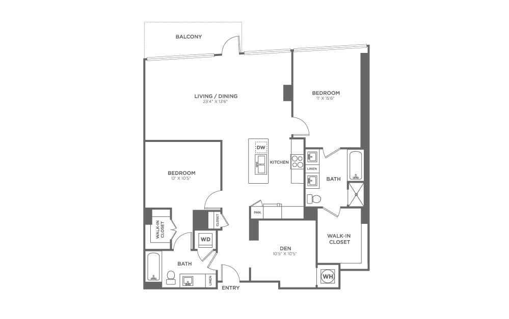 Two Bedroom Two Bath With Den (1,340 SF) - Two Bedroom Two Bath With Den (1,340 SF)