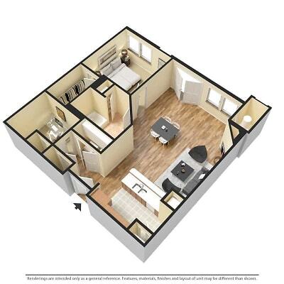 Floor Plan - 1 bedroom 1 bath  Den, 884 sq ft.