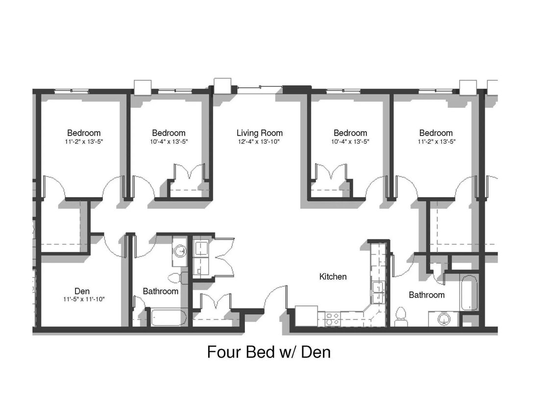 Floor Plan - 4 Bed 2 Bath + Den | 1710 sqft